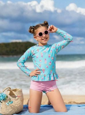 Imagen 1 del producto Traje De Baño Polera Manga Larga y Pantalón Corto 2 Piezas Niña de 2 a 7 años Sweet Ice Creams