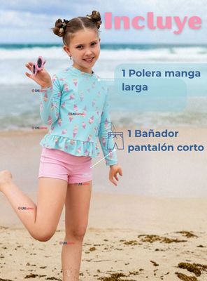Imagen 2 del producto Traje De Baño Polera Manga Larga y Pantalón Corto 2 Piezas Niña de 2 a 7 años Sweet Ice Creams