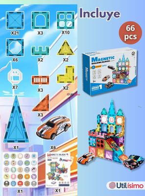 Imagen 2 del producto Juego Bloques De Construcción Magnéticos 3D 66 Piezas para Niño o Niña