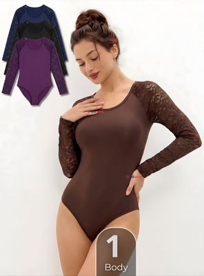 Imagen 1 del producto Body Cuello Redondo Manga Larga Con Encaje Bambú Mujer Color Surtidos