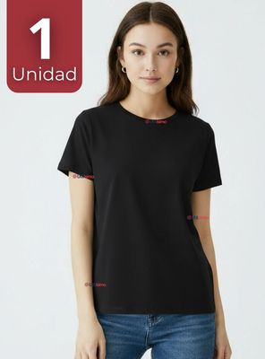 Imagen 1 del producto Polera Camiseta 100% Algodón Premium Manga Corta Básico Color Negro Mujer