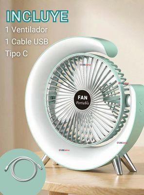 Imagen 2 del producto Mini Ventilador Portátil De Mesa Con Luz Led Recargable USB Color  Verde Agua