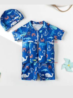 Traje de Baño Flotador Enterito Con Gorro 2 Piezas para Niños 9 a 36 Meses Blue Sea