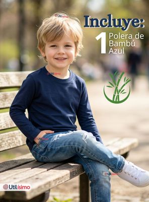 Imagen 2 del producto Polera Camiseta Bambú Color Azul Oscuro Cuello Redondo Primera Capa Manga Larga Niños