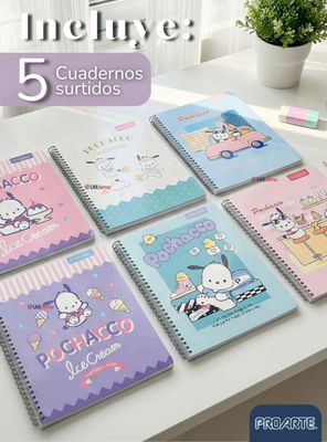 Imagen 2 del producto Pack 5 Cuadernos Universitarios Pochacco de 100 Hojas Proarte 7mm Diseño Surtido