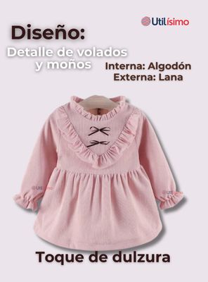 Imagen 2 del producto Vestido Con Lazo Negro De Cotelé Forrado En Algodón Niña Rosado