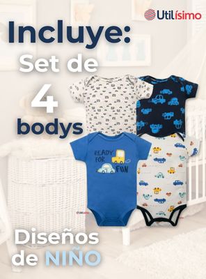 Imagen 2 del producto Pack 4 Bodys Niño Manga Corta Tedmimak 100% Algodón Ready Fun