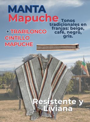 Imagen 2 del producto Set Poncho Mapuche +Trarilonco Mapuche Fiestas Patrias Manta y Cintillo