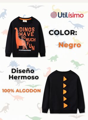 Imagen 2 del producto Polerón Algodón Cuello Redondo Niño Negro Dinosaurio