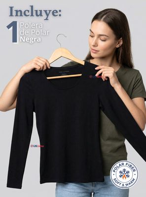 Imagen 2 del producto Camiseta Polera Polar Primera Capa Color Negro Manga Larga Mujer