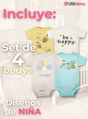 Imagen 2 del producto Pack 4 Bodys Niñas Manga Corta Tedmimak 100% Algodón Little bee