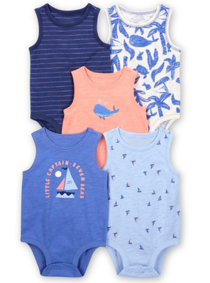 Pack 5 Bodys Niño Sin Manga Tedmimak 100% Algodón Azul Marinero