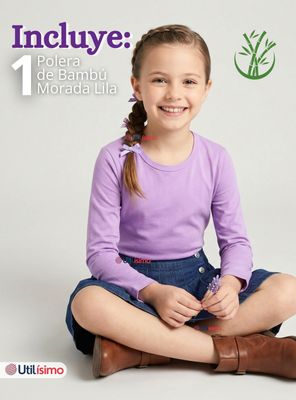 Imagen 2 del producto Camiseta Polera Bambú Cuello Redondo Lila Primera Capa Manga Larga Niña