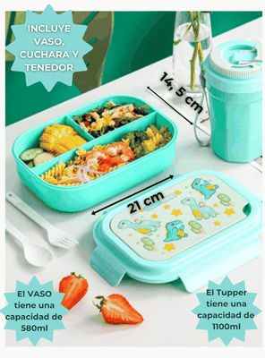 Imagen 2 del producto Fiambrera Contenedor 1100 Ml Táper Hermético + Vaso Plástico Infantil