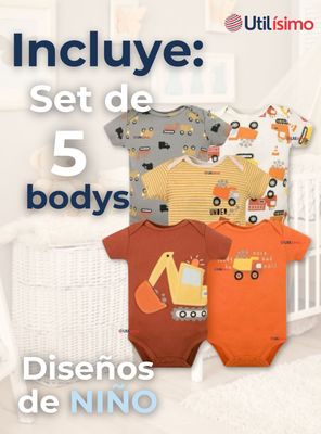 Imagen 2 del producto Pack 5 Bodys Niño Manga Corta Tedmimak 100% Algodón Building Adventures