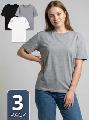Pack 3 Camisetas Poleras 100% Algodón Básica Lisa Elástica para Mujer Colores Surtidos
