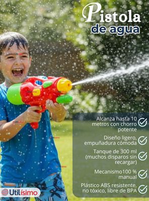 Imagen 2 del producto Pack 2 Pistola De Agua 300ml 32cm Colores Surtidos Juguete Lanza Agua para Niño Niña