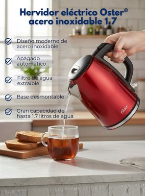 Imagen 2 del producto Hervidor eléctrico Oster® acero inoxidable 1.7 lt BVSTKT673CR de Color Rojo