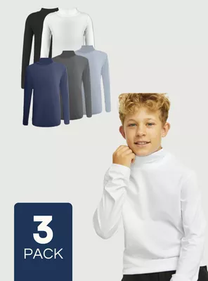 Pack 3 Camisetas Polera Beatle Bambú Primera Capa Niño Cuello Alto Surtido