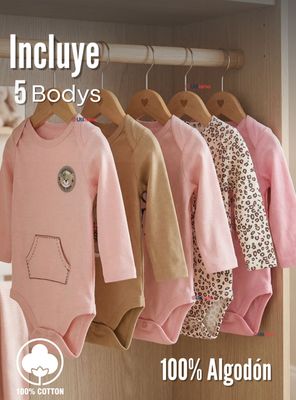 Imagen 2 del producto Pack 5 Bodys Manga Larga 100% Algodón Bebé Niñas Sweet and Wild