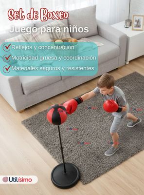 Imagen 2 del producto Set de Boxeo Punching Ball con Altura Ajustable Guantes y Bomba para Niños