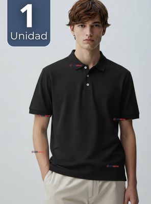 Polera Pique Premium 200g Manga Corta 100% Algodón Textura Suave Chemise Negro Hombre