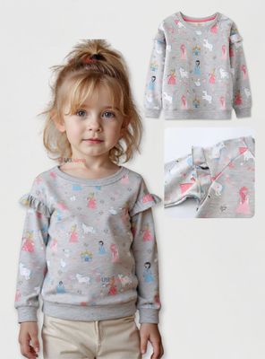 Polerón Algodón Cuello Redondo Niñas Gris Princesas