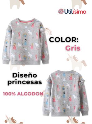 Imagen 2 del producto Polerón Algodón Cuello Redondo Niñas Gris Princesas