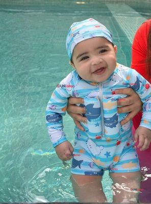 Imagen 1 del producto Traje de Baño Enterito con Flotador y Gorro de Baño para Niño 2 Piezas 9 a 36 Meses Blue Sea