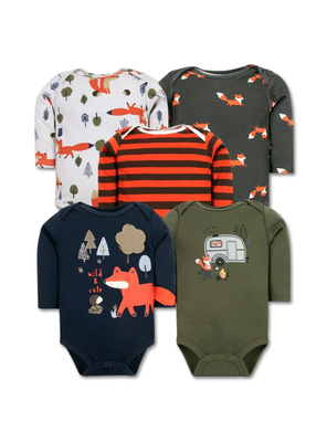 Pack 5 Bodys Niño Manga Larga Tedmimak 100% Algodón Happy Fox