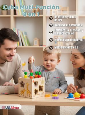 Imagen 2 del producto Cubo Didáctico Montessori Niño o Niña Juguete Multifuncional de Madera Bebe Infantil