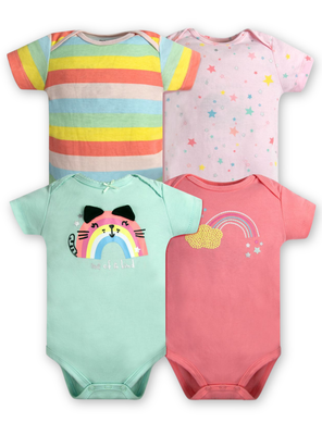 Pack 4 Bodys Niña Manga Corta Tedmimak 100% Algodón Arcoiris