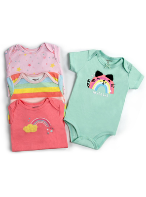Imagen 2 del producto Pack 4 Bodys Niña Manga Corta Tedmimak 100% Algodón Arcoiris