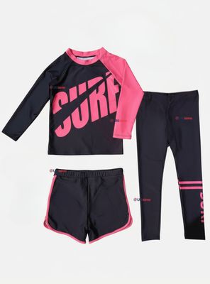 Traje de Baño Manga Larga Pantalón Largo Pantalón Corto 3 Piezas Para Niñas 3 a 11 años Black