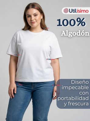 Imagen 2 del producto Pack 6 Camisetas Poleras 100% Algodón Básica Lisa Elástica para Mujer Color Blanco