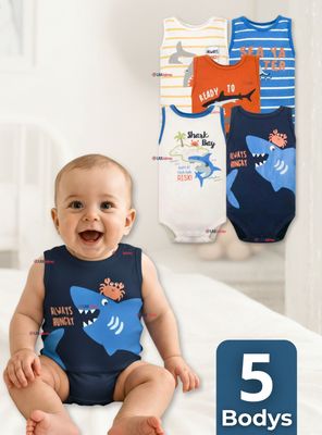 Pack 5 Bodys Niño Sin Manga Tedmimak 100% Algodón Baby shark