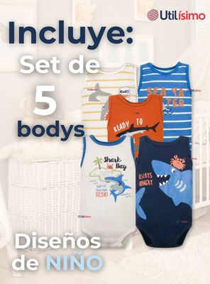 Imagen 2 del producto Pack 5 Bodys Niño Sin Manga Tedmimak 100% Algodón Baby shark
