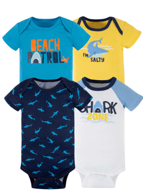 Pack 4 Bodys Niño Manga Corta Tedmimak 100% Algodón Tiburón Azul