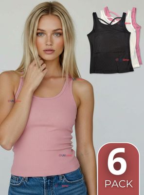 Pack 6 Camisetas Poleras 100% Algodón Básicas Lisa Espalda Cruzada Mujer Colores Surtidos