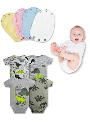 Pack 4 Unidades Extensor Body Bebé +Pack 4 Bodys Algodón Niño Manga Corta Dinosaurios Animados
