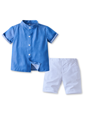 Conjunto de Vestir Niño Camisa Manga corta y Pantalón corto 9 meses a 4 años Blue Set
