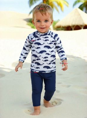 Traje de Baño Manga Larga Pantalón Largo 2 Piezas Corte Split Niño 3 a 9 años White Whale
