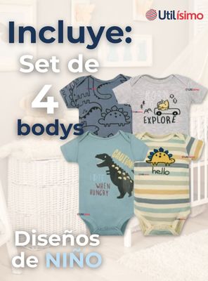 Imagen 2 del producto Pack 4 Bodys Niño Manga Corta Tedmimak 100% Algodón Ready for Fun