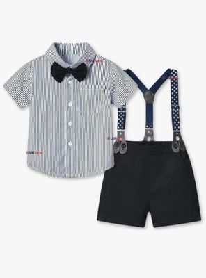 Conjunto de Vestir con Tirantes Camisa Blanca de Rayas Pantalón Corto de Algodón Niño y bebe