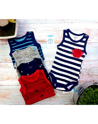 Imagen 2 del producto Pack 5 Bodies Sin Manga Corta Peces y Cangrejo Tedmimak 100% Algodón Body Pilucho