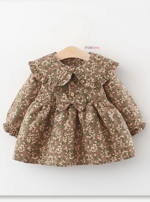 Vestido Floreado De Lana Forrado En Algodón Niña Café