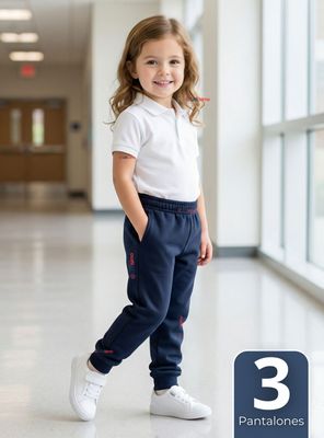 Imagen 1 del producto Pack 3 Buzos Pantalones Escolares Niña Unisex 100% Algodón Azul Bota Acanalada 3 a 16 años