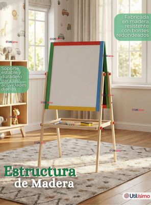 Imagen 2 del producto Pizarra Infantil 2 en 1 Tiza Plumon y Magnética Estilo Montessori de 64cm para Niños