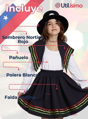 Imagen 2 del producto Traje Nortino Negro 4 Piezas Niña Fiestas Patrias Baile Nortino