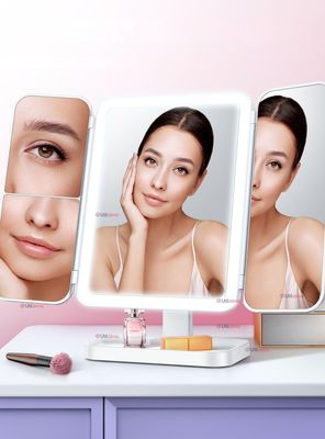 Espejo De Maquillaje Tri Plegable Con Luces LED Recargable